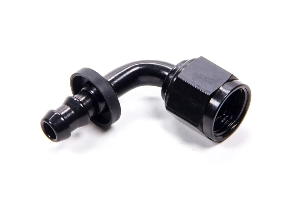 #8 Nut x 6an 90 Deg Pushlite Hose End For Fuel Cell Conversion Black