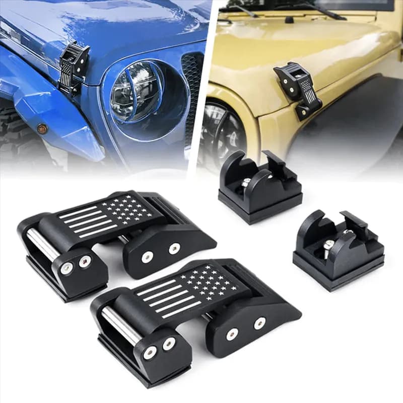 Aluminum Jeep Hood Latch Kit with Flag for 2007-2018 Jeep Wrangler JK & 2018-Later Jeep Wrangler JL