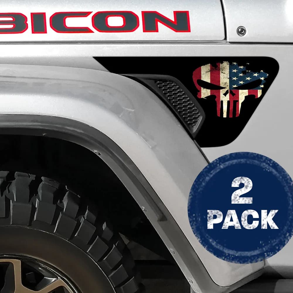 Punisher Old Glory 2pc Vinyl Fender Decal