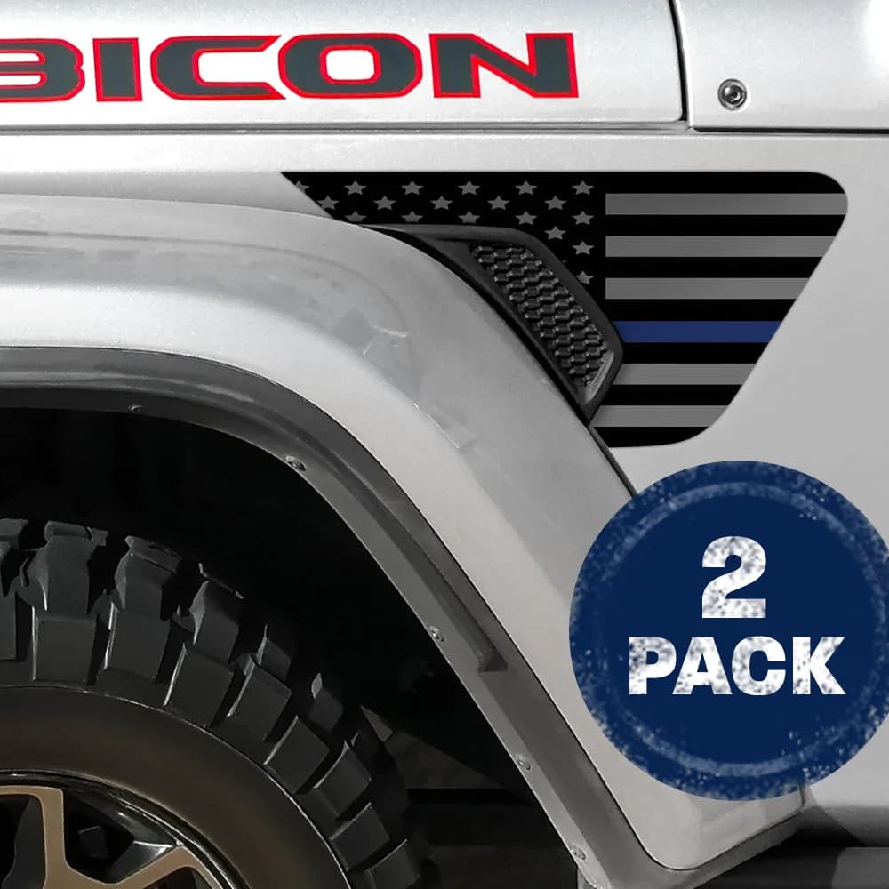 Thin Blue Line American Flag 2pc Vinyl Fender Decal