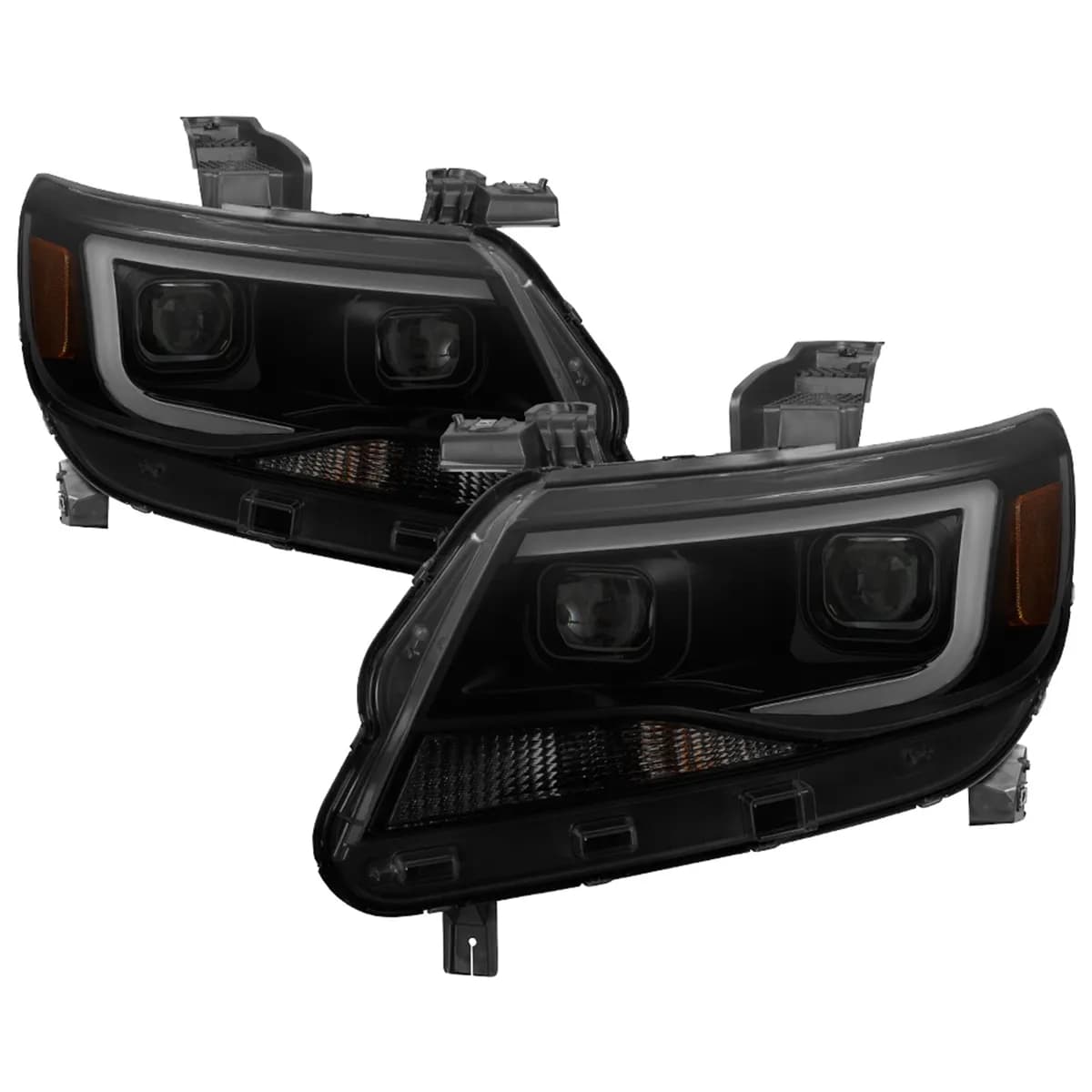 XTune DRL Light Bar Projector Headlights; Halogen Models Only; Not Compatible w/Xenon/HID Model; Black Smoked;