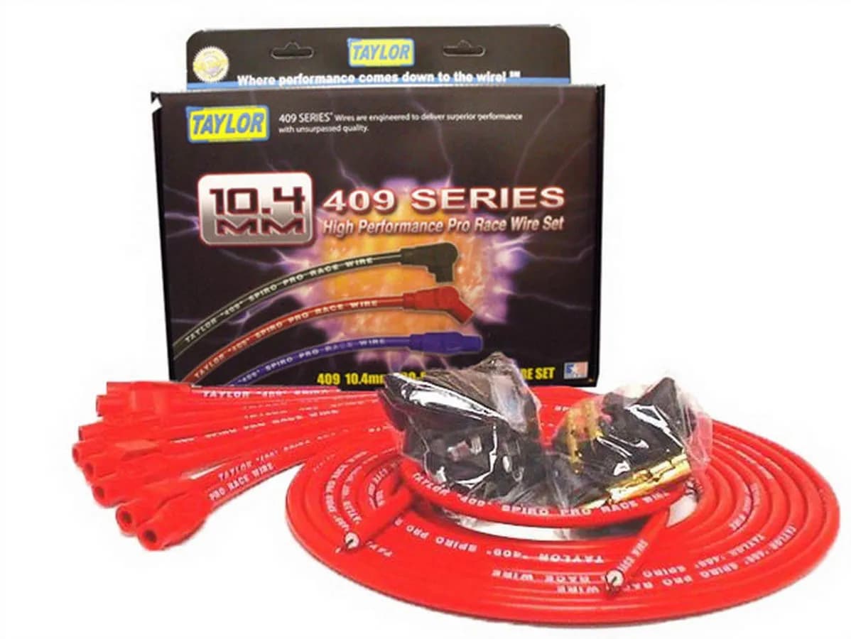 Taylor Cable Universal 10.4mm 409 Series Spark Plug Wire Set - 8 Cylinders - 180° Spark Plug Boot Angle - Red - 79255