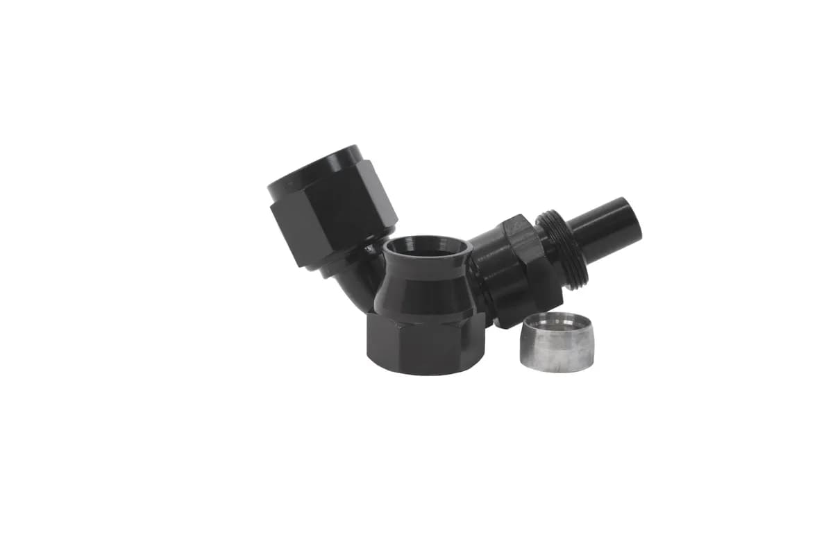Aeromotive Hose End, PTFE, Black Anodized, Straight, 45, 90, 180