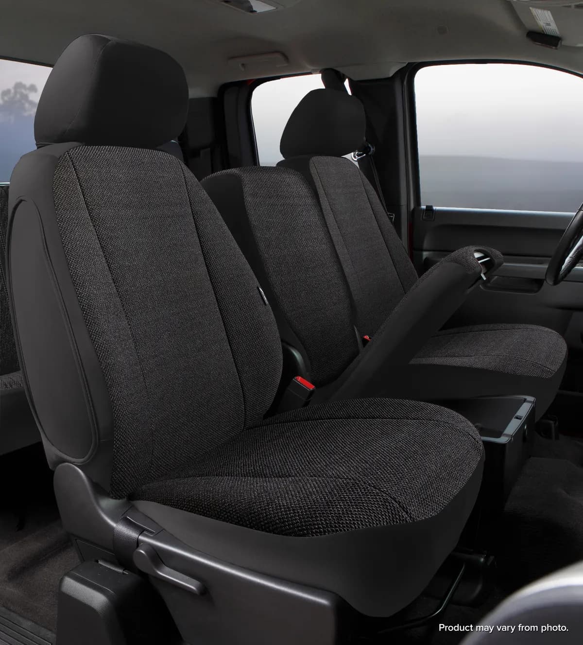 Wrangler™ Solid Seat Cover; Saddle Blanket; Black; Split Seat 40/20/40; Adj. Headrests; Airbag; Armrest/Storage w/Cup Holder; Cushion Storage;