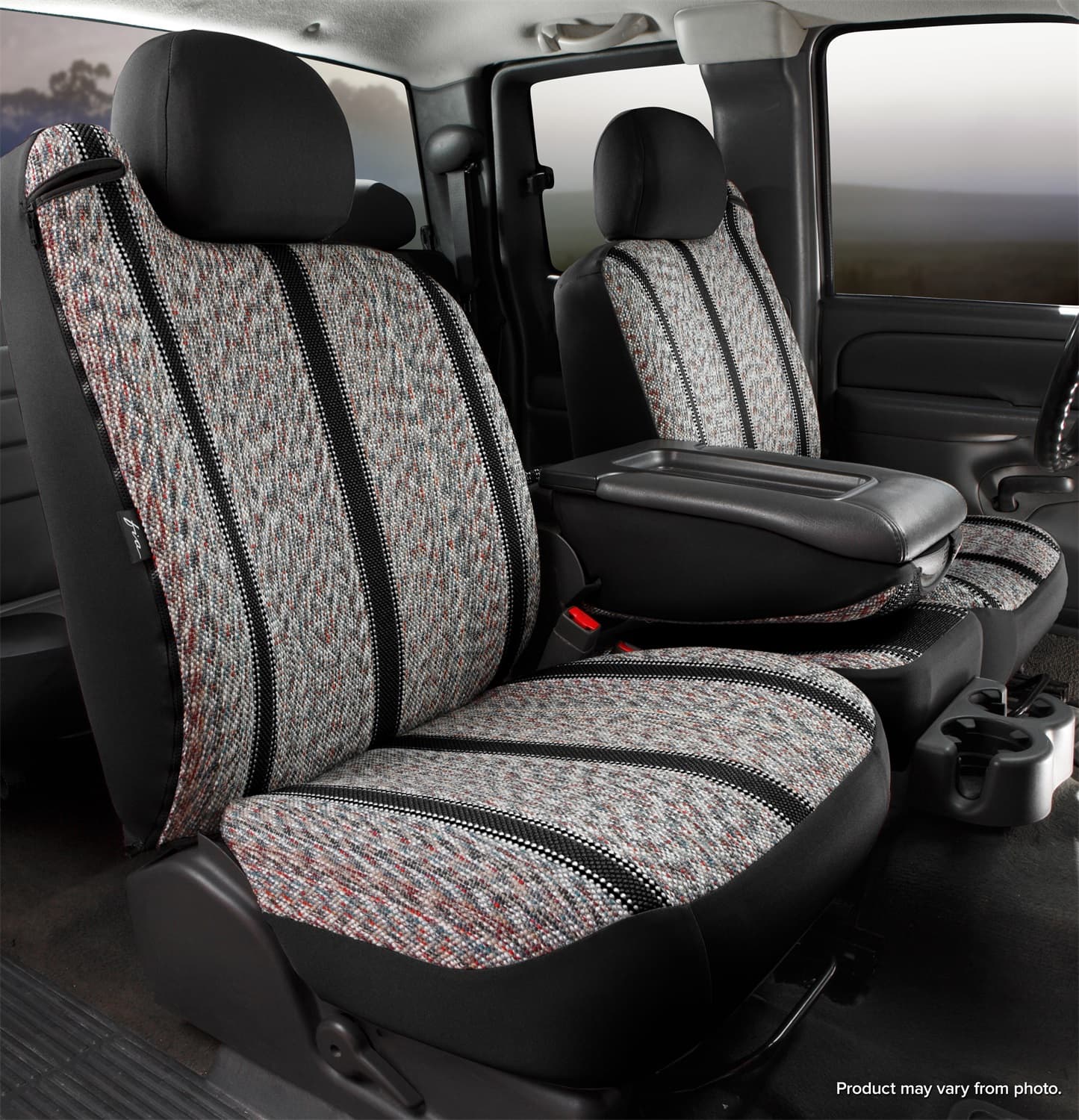 Wrangler™ Custom Seat Cover; Saddle Blanket; Black; Split Seat; 40/20/40; Built In Seat Belts; Side Airbags; w/o Upper/Lower Center Storage Compartments; Non-Removable Headrests; product image