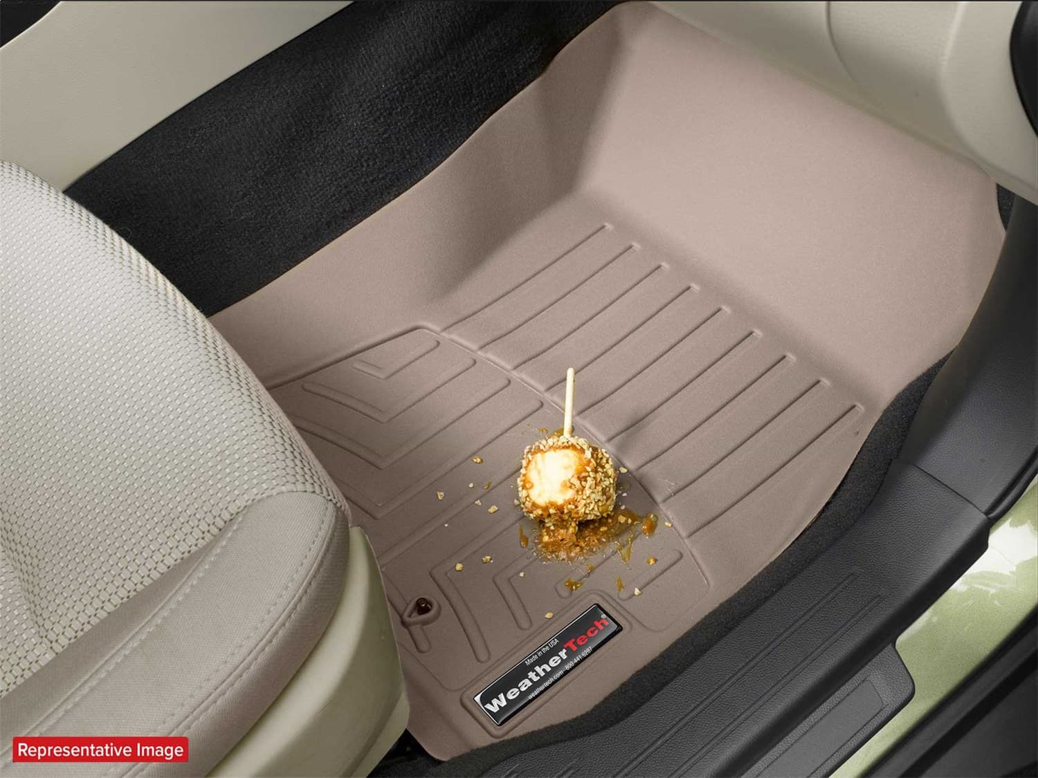 2012 + Dodge Ram Front FloorLiner Fits Regular and Quad Cab with two retention hooks on the driverfts and passengerfts side Tan product image