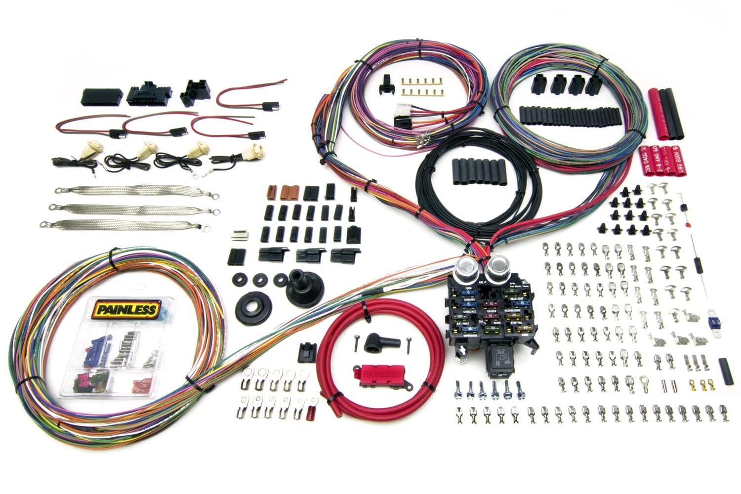 Painless Wiring 23 Circuit Pro Series Harness; w/GM Keyed Column; Pre-Terminated Mounted Ignition Switch Wiring/Connectors; Grommet Firewall Pass-Through; Incl. Hardware/Fasteners;