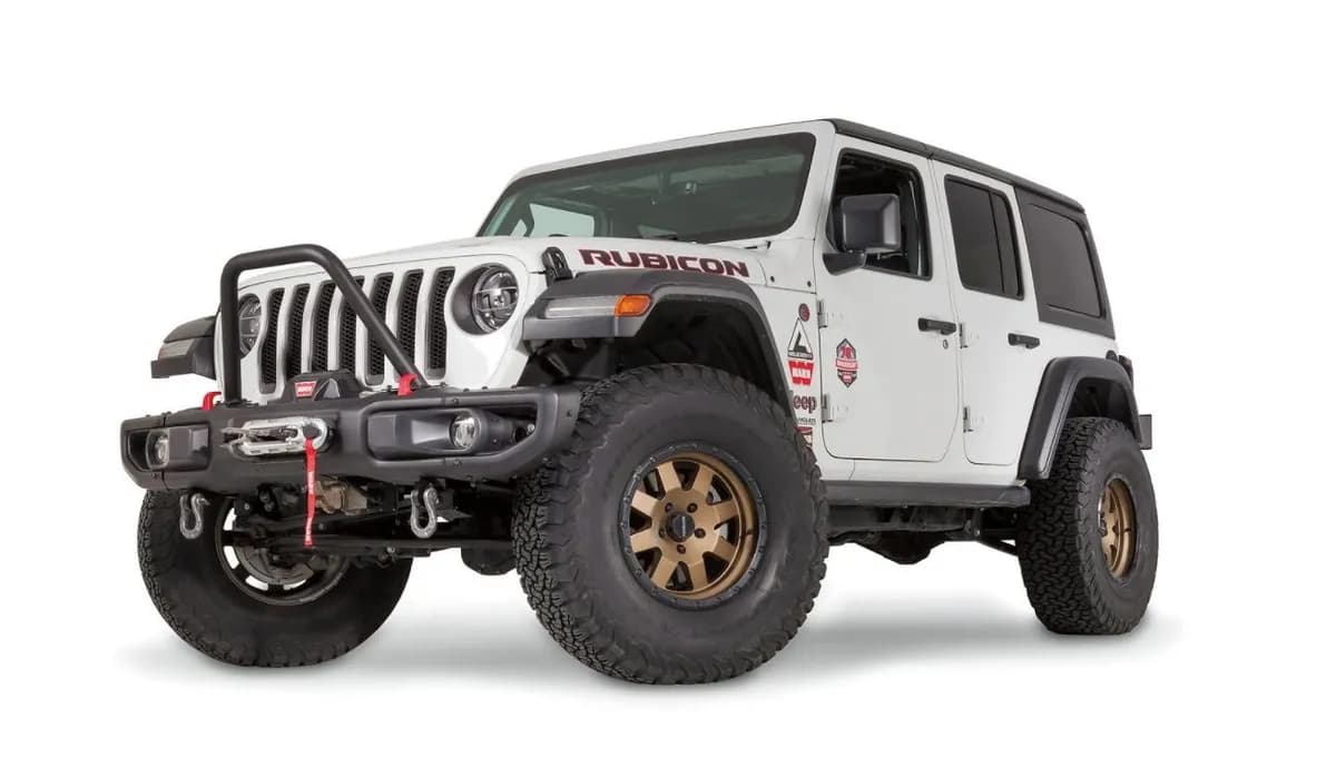 WARN - This "stinger" bolts to the factory steel bumper on a Jeep Wrangler JL or Gladiator JT. The 2-in diameter tube provides a rugged style and extra front