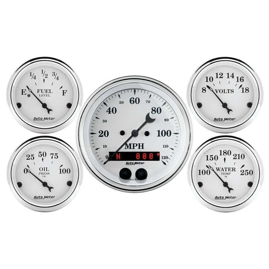 5 Pc. Gauge Kit, 3-3/8 In. & 2-1/16 In. , GPS Speedometer, Old Tyme White