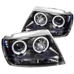 ( Spyder Signature ) Jeep Grand Cherokee 99-04 Projector Headlights - LED Halo - LED ( Replaceable LEDs ) - Black - High 9005 (Not Included) - Low 9006 (Not Included)