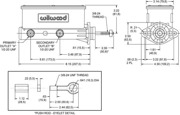 Alum Tandem M/C Black Ford Mustang 7/8in Bore