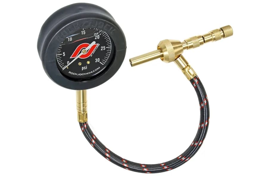 Elite Analog Tire Deflator 3 Inch Stainless Steel Liquid Filled Gauge Rubber Cover Zipper Case RockJock 4x4