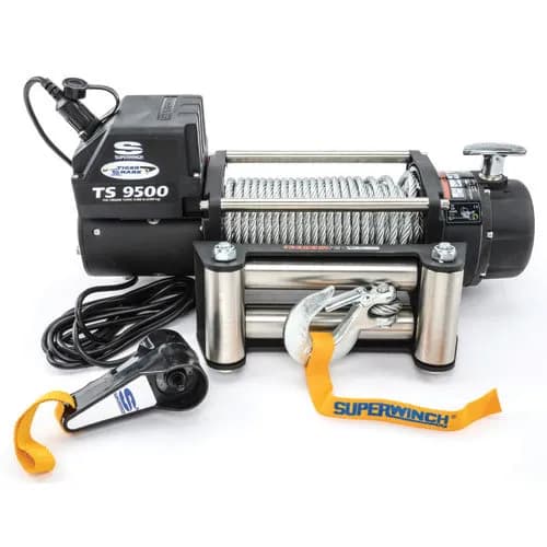 Tiger Shark 9500 9500lb 12V DC Winch with Steel Wire Rope Black - 1595200