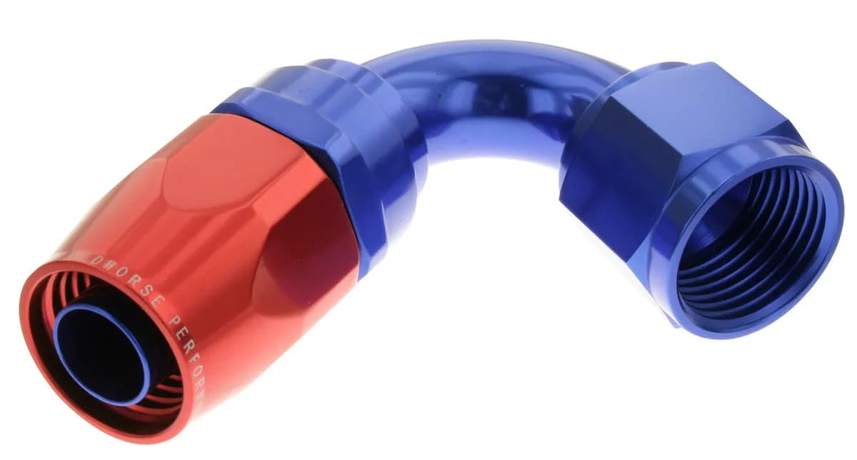 10 120 Degree Female Aluminum Hose End Red&blue
