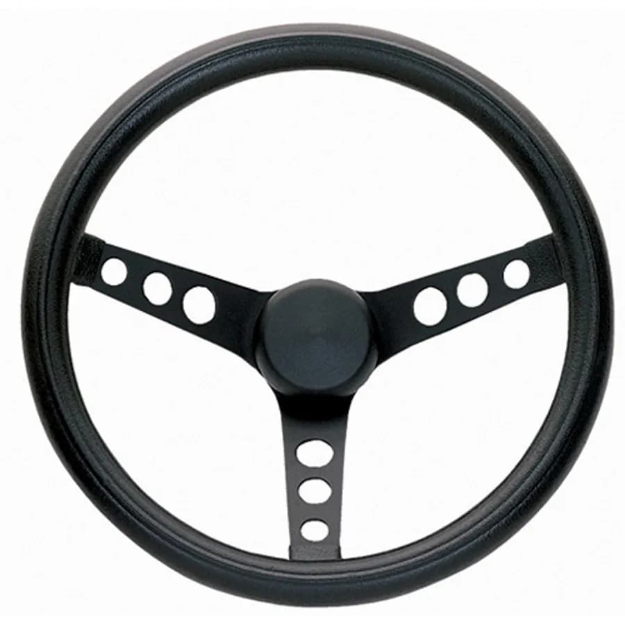 Classic Series Steering Wheel; 11 1/2 in. Diameter; 3 3/4 in. Dish; Black Cushion Grip; Black Steel 3-Spoke Design;