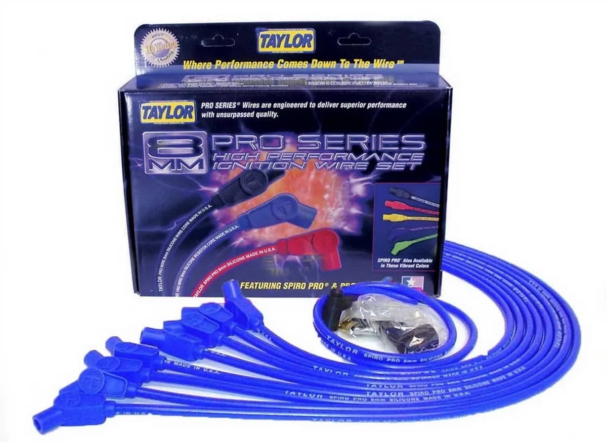 Taylor Cable Chevy Big Block Race Fit 8mm Spiro-Pro Spark Plug Wire Set with Over Valve Cover HEI Fitment - Blue - 135° Spark Plug Boot Angle - 76632
