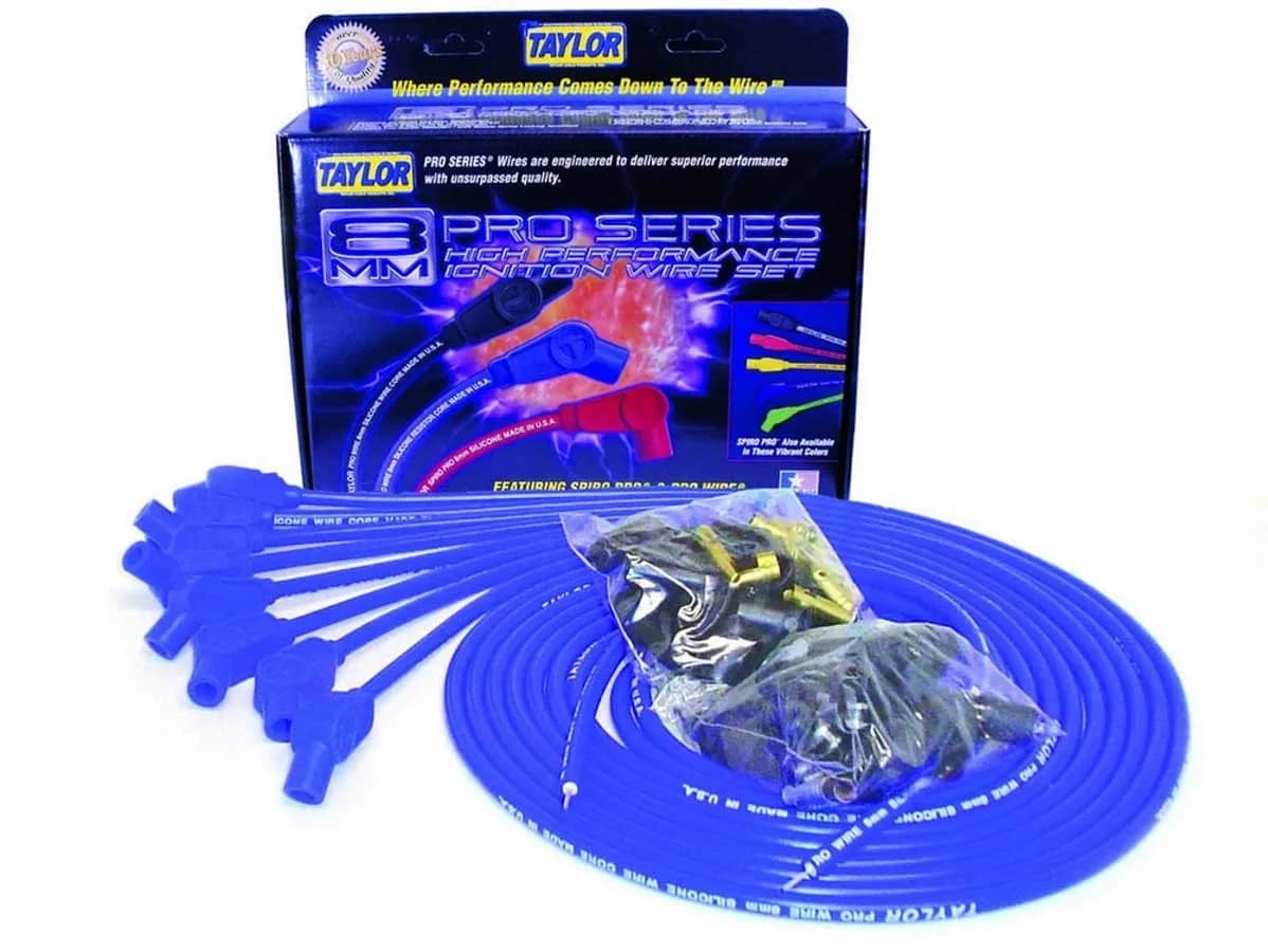 Taylor Cable Universal 8mm Tinned Copper Wire Pro Spark Plug Wire Set - 8 Cylinders - 135° Spark Plug Boot Angle - Blue - 70652