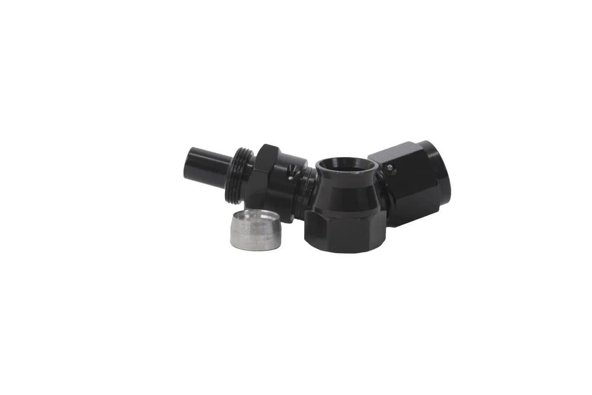 Aeromotive Hose End, PTFE, Black Anodized, Straight, 45, 90, 180