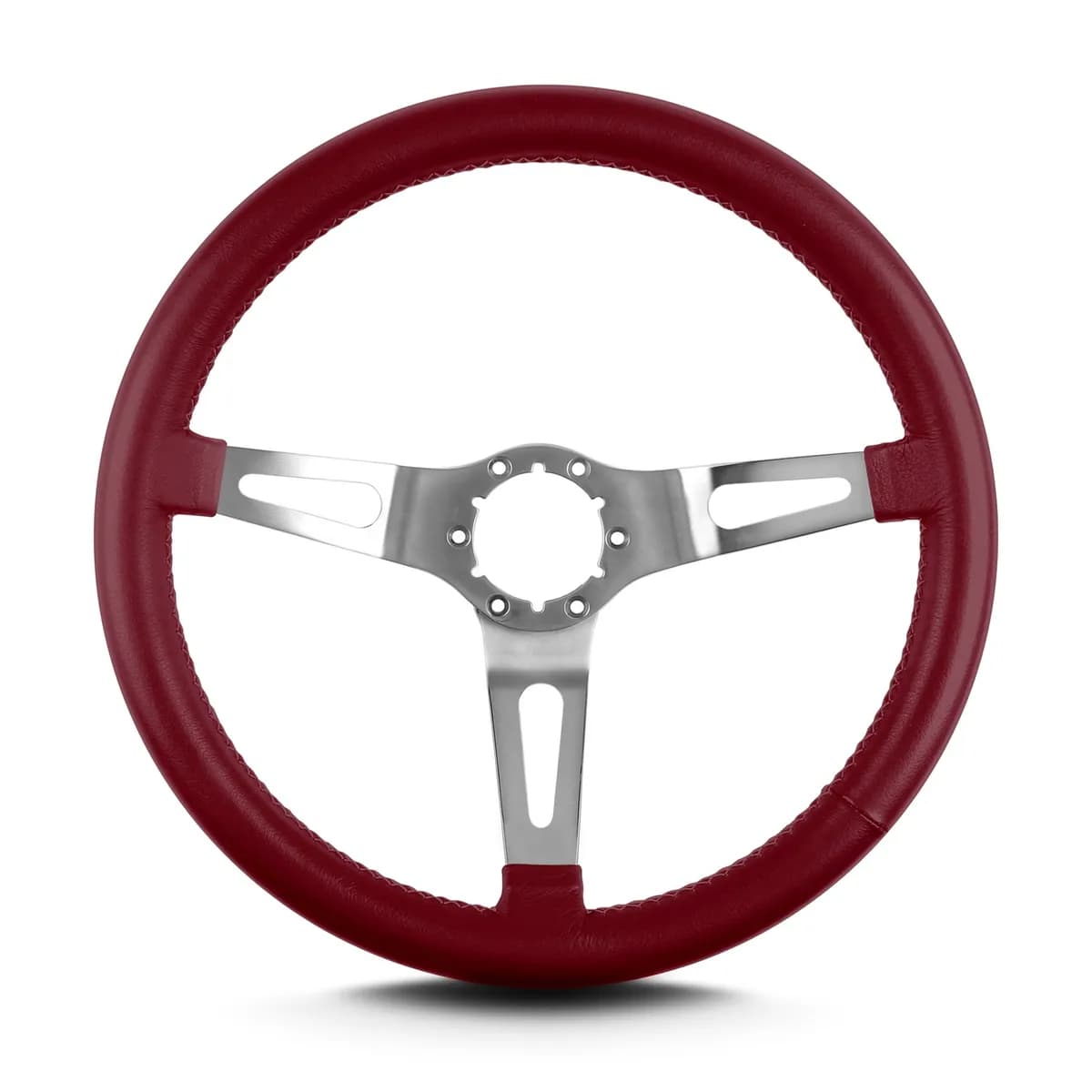 Lecarra Teardrop Steering Wheel; Burgundy; 3 Brushed Spokes; 14 in. Thin Grip;