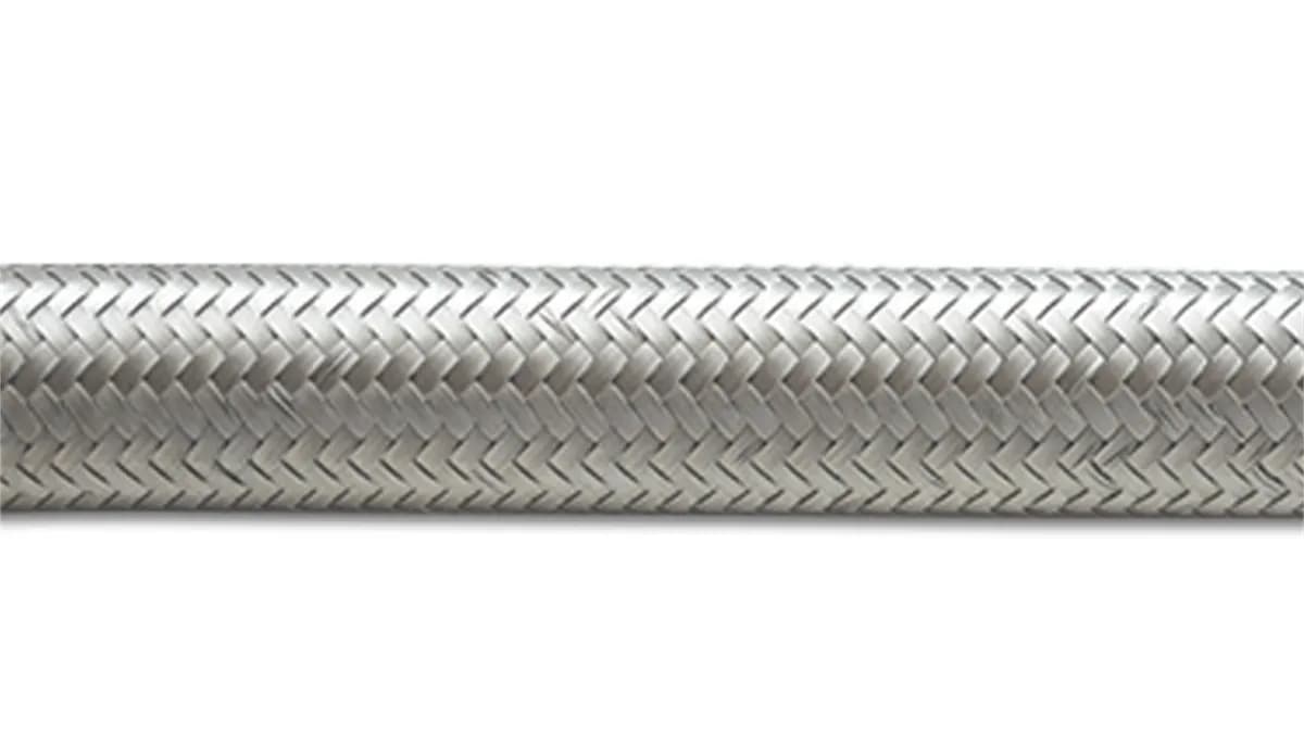 Stainless Steel Braided Flex Hose; -10AN; 0.5625 in. Hose ID; 0.828 in. Hose OD; 1000 PSI Operating Pressure; 5000 PSI BP; Natural; 50 ft. Roll;