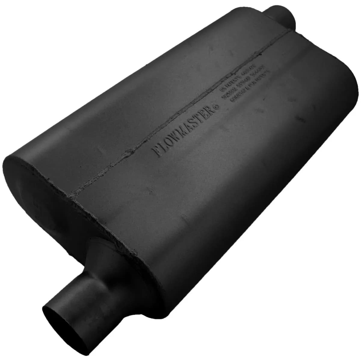 50 Series Delta Flow Muffler 2.25in IN (O) / OUT (O) Opposite Side Offsets: ea 16 Gauge Aluminized Steel