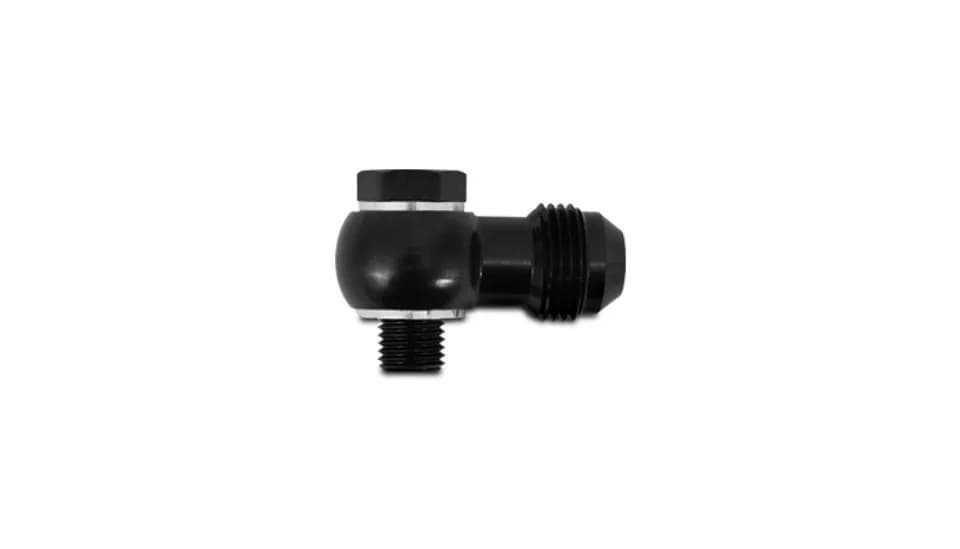 Banjo Hose End Fitting Assembly; -4AN Banjo Size; M12x1.25 Metric Bolt Size; 6061 Aluminum; Black Anodized; Single Male;