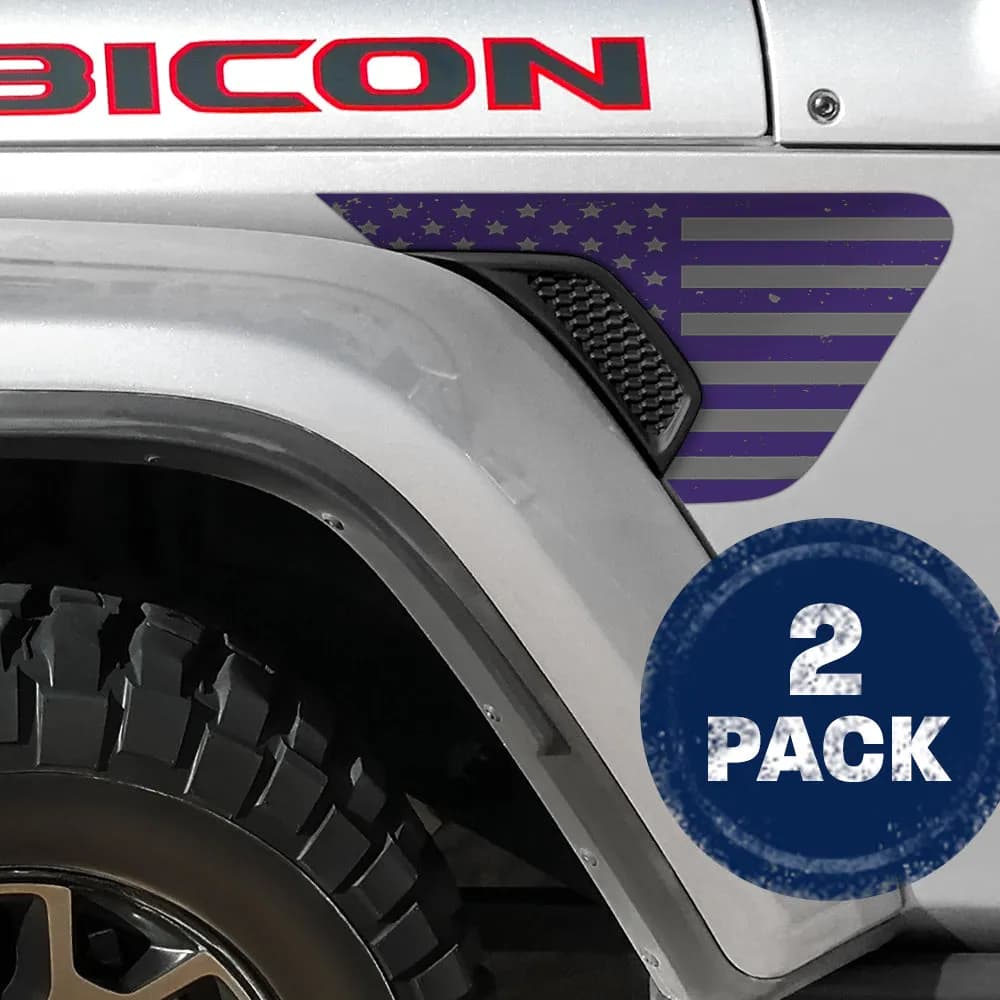 Distressed Purple and Silver Flag 2pc Vinyl Fender Decal