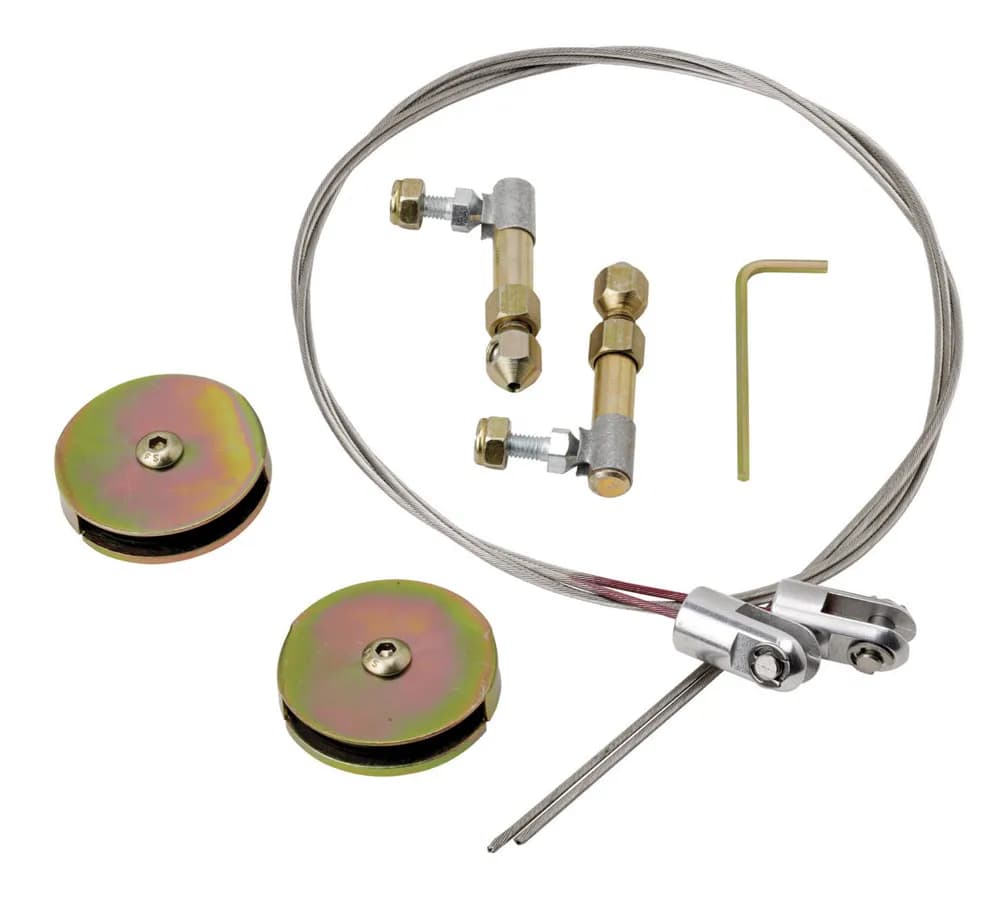 Universal Door Latch Cable Release Kit; Pair; Incl. Pulley/36 in. U Cut To Fit Stainless Steel Cable Wire/Cable Connection;