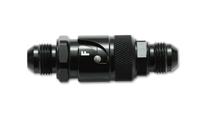 Quick Release Fitting; -6AN; 1200 PSI Maximum Operating Pressure; 6061 Aluminum; Black Anodized; Dry Break;
