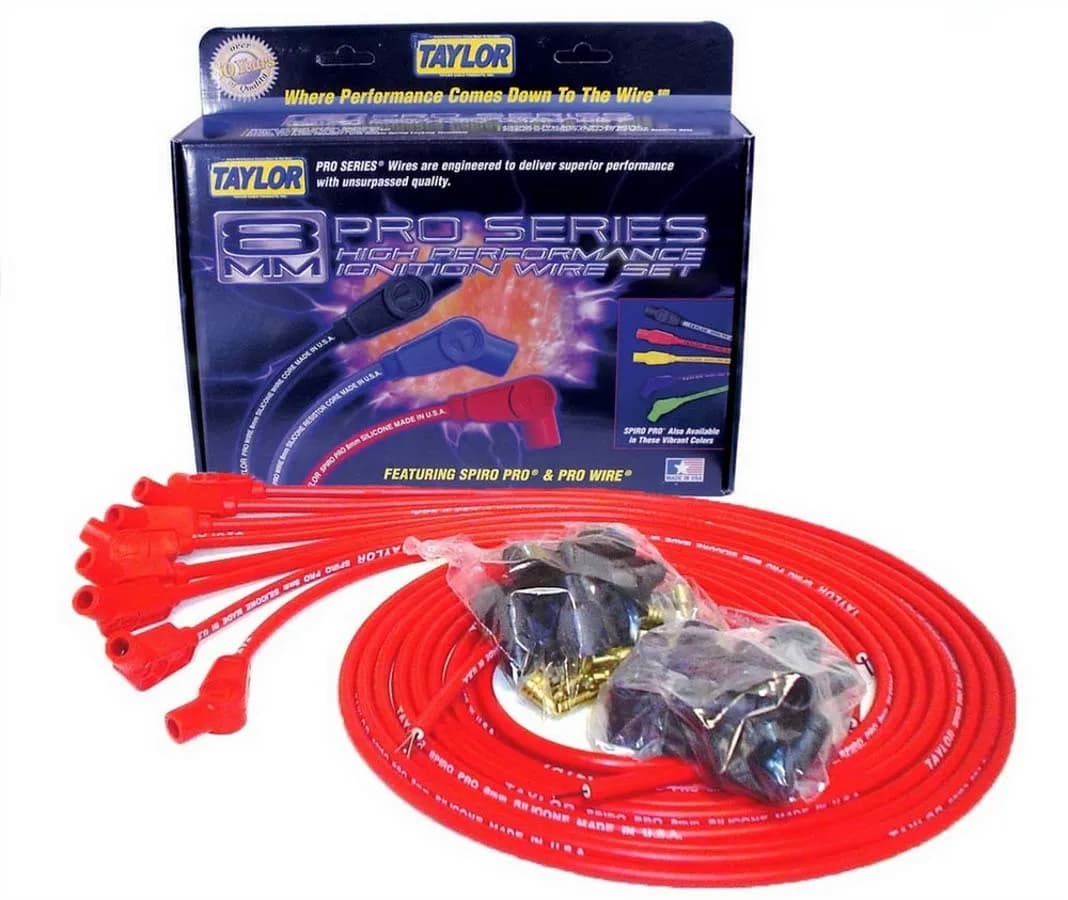 Taylor Cable Universal 8mm Spiro-Pro Spark Plug Wire Set - 8 Cylinders - 135° Spark Plug Boot Angle - Red - 73253