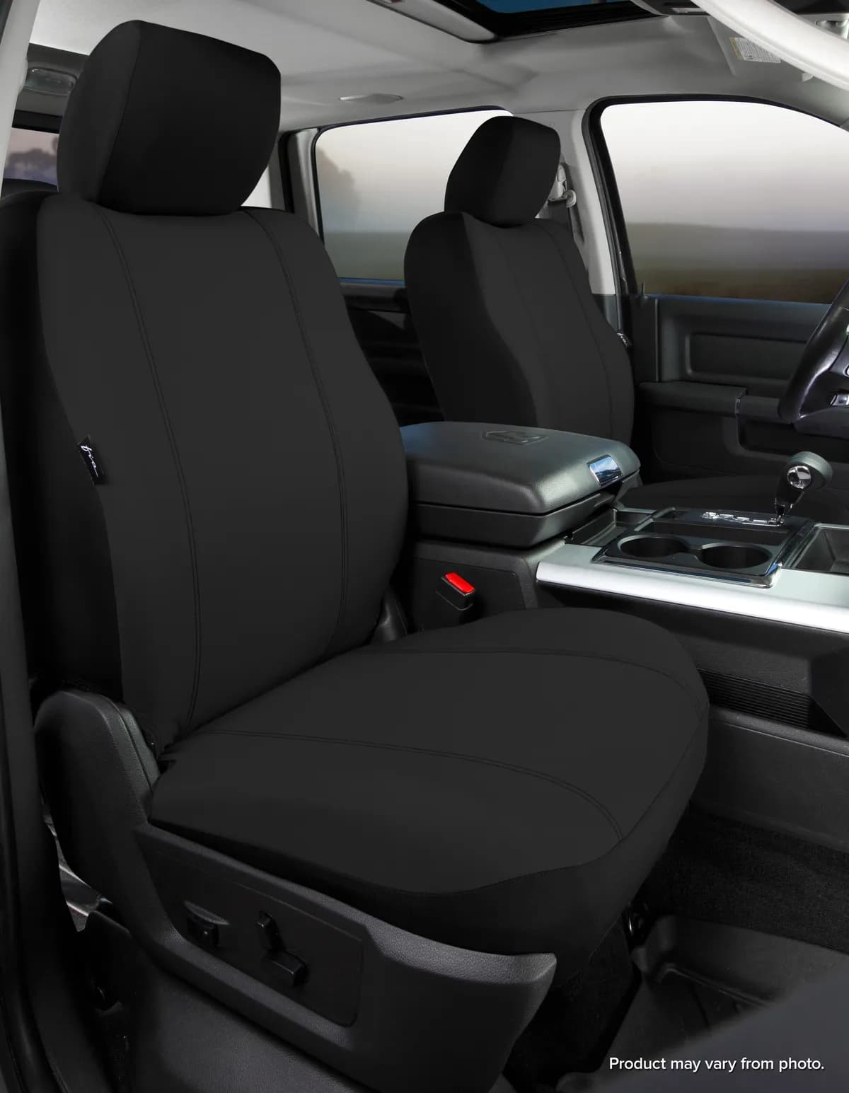 Seat Protector™ Custom Seat Cover; Poly-Cotton; Black; Bucket Seats; Tapered Headrests; Armrests; Incl. Head Rest Cover;