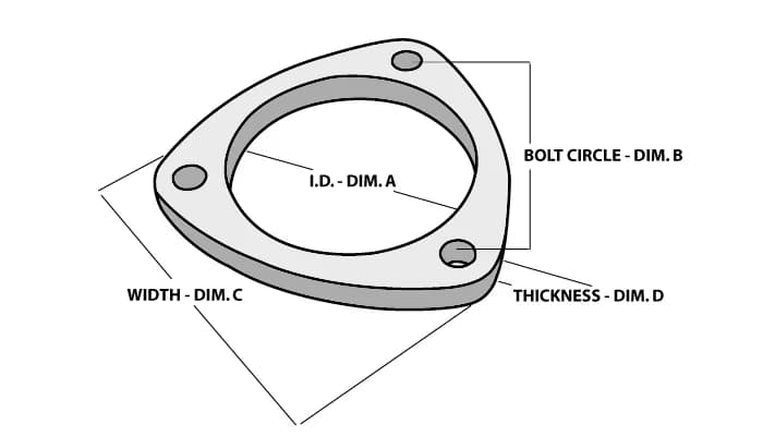 Exhaust Flange; 3 in. ID; 4.375 in. Flange W; 4.3125 in. Flange H; 0.375 in. Thickness; Stainless Steel; 3 Bolt; Box Of 5 Flanges; 3.875 in. Bolt Hole Circle;