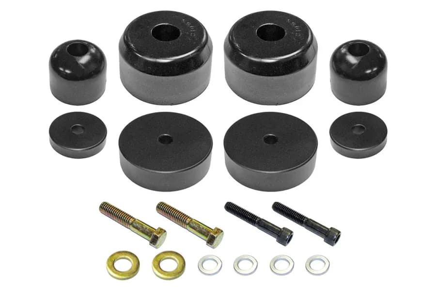 Bump Stop Kit 97-06 Wrangler TJ/LJ/XJ/MJ Front Includes Polyurethane Bump Stops Aluminum Spacers Hardware RockJock 4x4