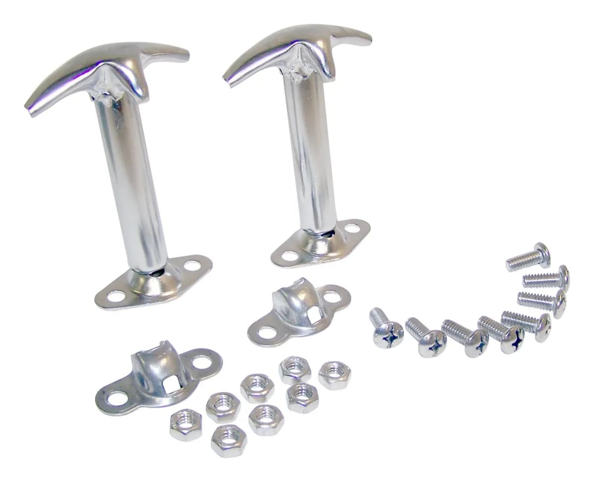 Hood Catch Kit 1987-1995 YJ Wrangler;1945-1949 CJ-2A;1948-1953 CJ-3A;1953-1968 CJ-3B;1955-1983 CJ-5;1955-1975 CJ-6;1976-1986 CJ-7;1981-1986 CJ-8;1941-1945 MB;1950-1952 M38;1952-1963 M38-A1;