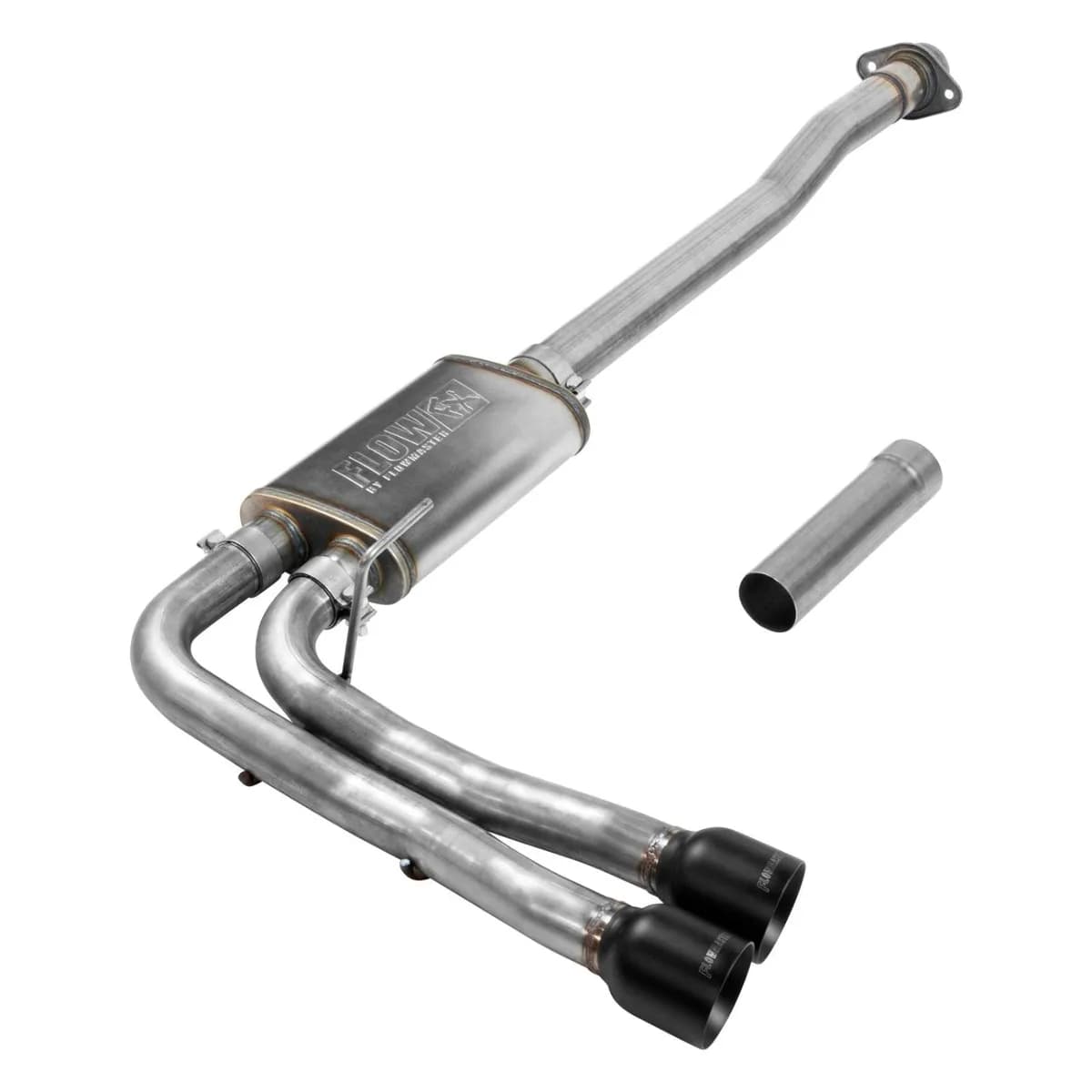 2015-2018 Ford F-150 2.7L3.5L EcoBoost 3.5L TiVCT 5.0L 2WD4WD All Except 3.5L Raptor and Std CabShort Bed 122 WB Cat-back Flow FX Series Muffler Mandrel Bent 2.5in. 16 Gauge Tubing 4 in. Black Ceramic Coated Tips WEtched Logo DOSS Flow