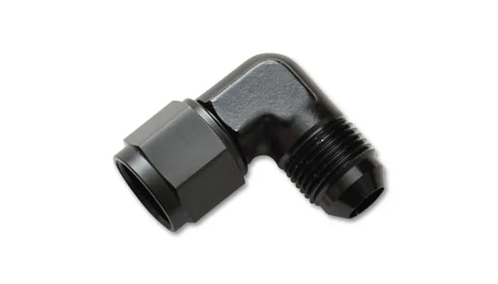 90 Degree Swivel Adapter Fitting; -8AN Female x -8AN Male; 6061 Aluminum; Black Anodized;