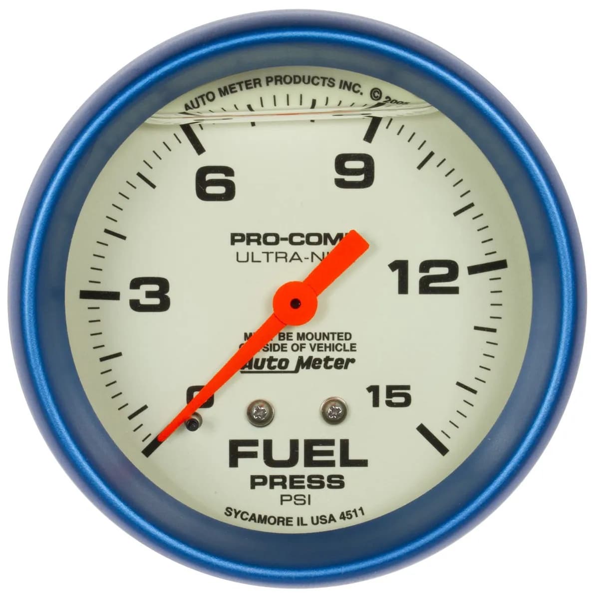 2-5/8in. Fuel Pressure; 0-15 Psi; Liquid Filled; Ultra-Nite
