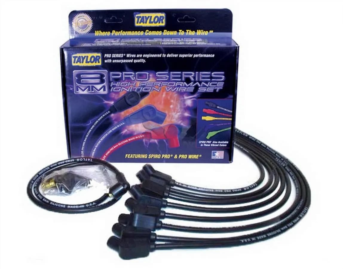 Taylor Cable Chevy Big Block Race Fit 8mm Spiro-Pro Spark Plug Wire Set with Over Valve Cover HEI Fitment - Black - 135° Spark Plug Boot Angle - 76032