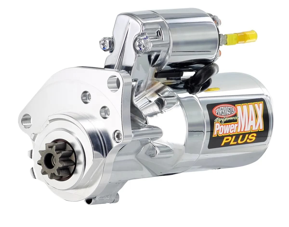 PowerMax Plus Starter; 14:1 Compression Ratio; 3.7:1 Gear Reduction; Billet Mounting Block w/o Nose Cone; Billet Black/Chrome;