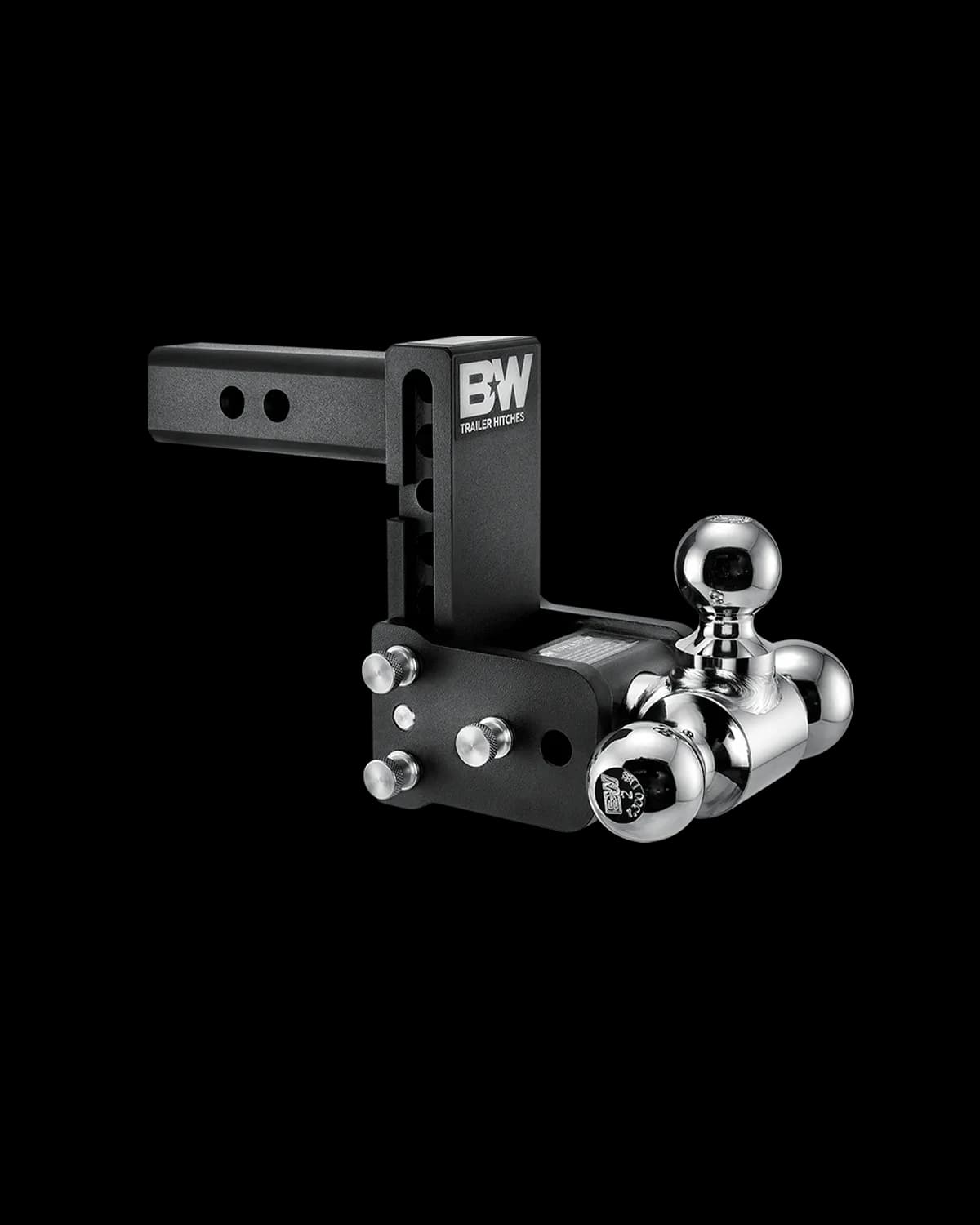 B&W Hitches Tow & Stow 2in Tri-Ball Receiver Hitch, Black, 5in Drop-5.5in Rise
