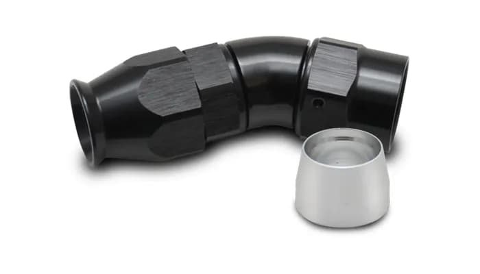 30 Degree High Flow Hose End Fitting; -6AN; 6061 Aluminum; Black Anodized; For PTFE Lined Hose;
