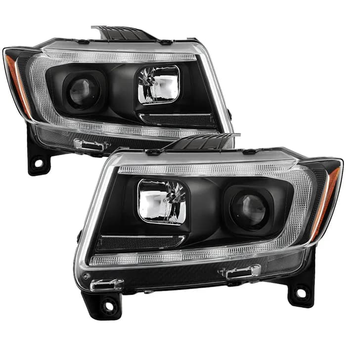 ( Spyder Signature ) Jeep Grand Cherokee 11-13 Xenon/HID Model Only ( Not Compatible With Halogen Model ) Light Bar Projector Headlights - Black - Low Beam-D1S(Not Included) ; High Beam-H1(Included) ; Signal-LED