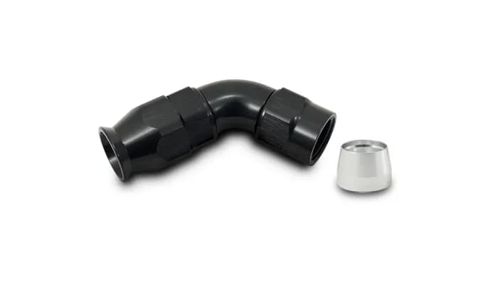 60 Degree High Flow Hose End Fitting; -12AN; 6061 Aluminum; Black Anodized; For PTFE Lined Hose;