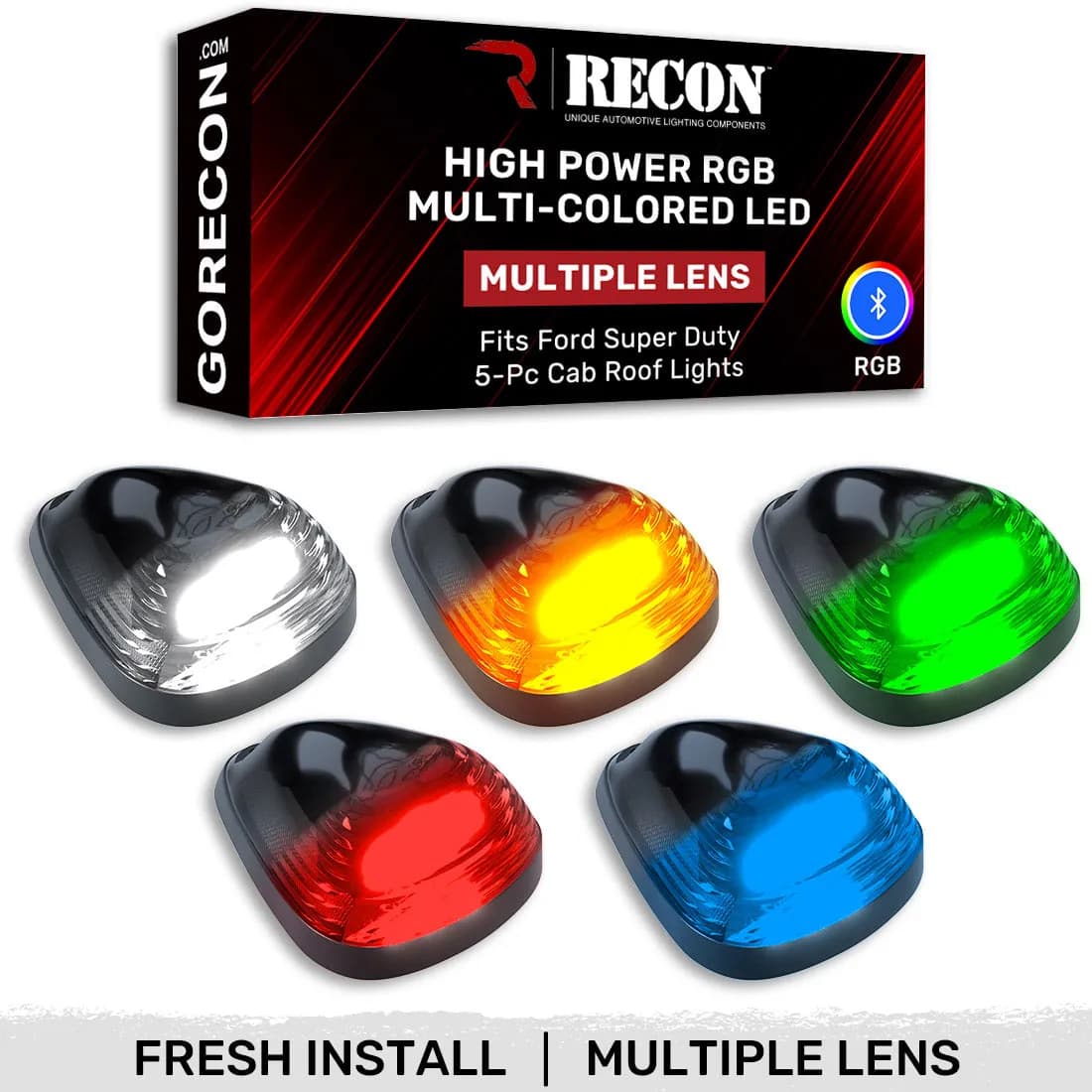 Ford 99-16 Super Duty 5-Piece Ultra Bright RGB Multi-Colored LED Cab Roof Lights Bluetooth App - Multiple Lens