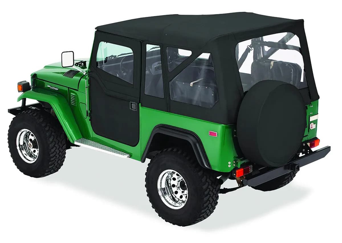 Black Denim Supertop Classic Supertop Classic Replacement Soft Top Toyota 64-84 Land Cruiser; No doors included; order Bestop 51774-15 2-pc. Fabric Door Set; Clear side and rear windows