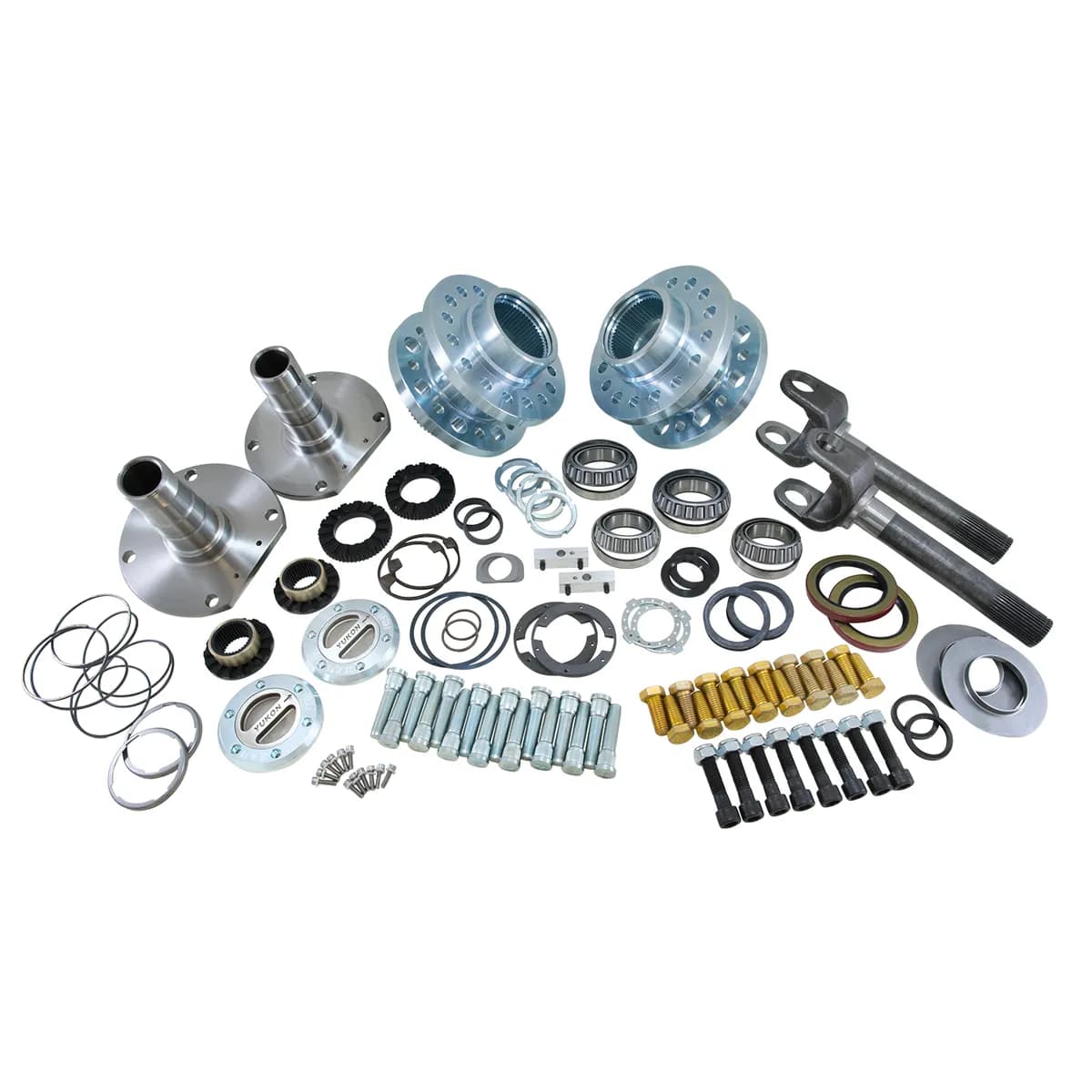 The Yukon worry free Spin Free Kit replaces the vulnerable and expensive factory unit bearings with tapered bearings and races. The result is not only a design which is easier and more economical to service
