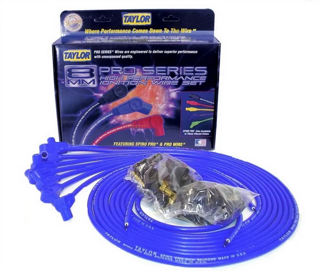 Taylor Cable Universal 8mm Spiro-Pro Spark Plug Wire Set - 8 Cylinders - 90° Spark Plug Boot Angle - Blue - 73651