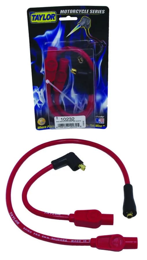 Taylor Cable 1980-98 FLH EVO Electra/Road King/Street Glide 8mm Spiro-Pro Custom Fit Motorcycle Spark Plug Wire Set - Red - 180° Spark Plug Boot Angle - 10232