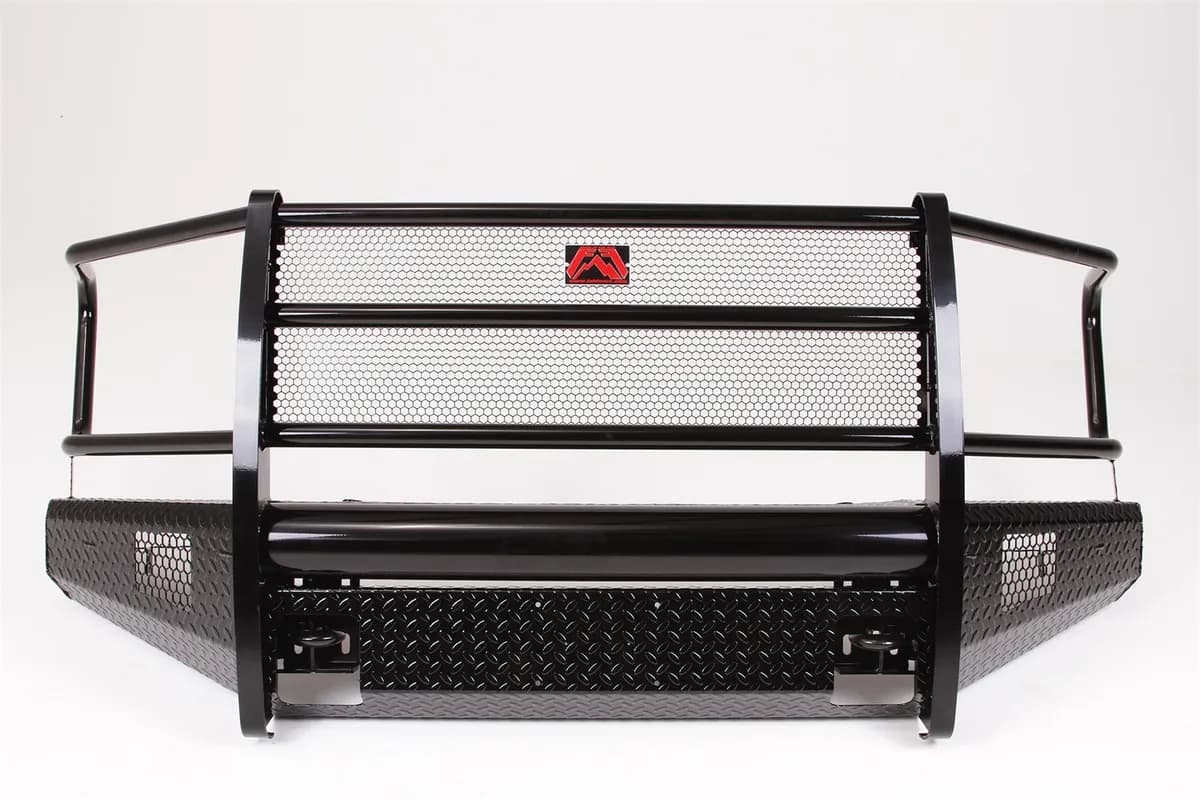 Black Steel Front Bumper; 2 Stage Black Powder Coated; w/Full Grill Guard And Tow Hooks;