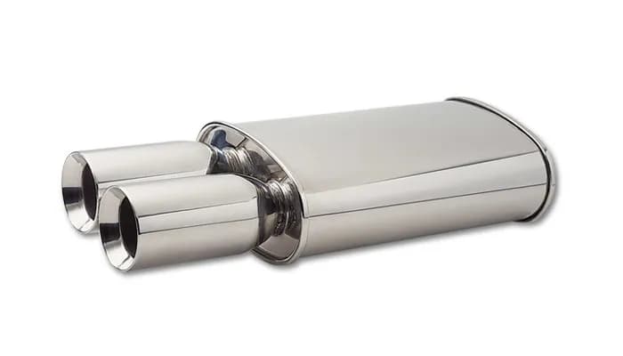 STREETPOWER Oval Muffler; Dual 3.5 in. Round Bevelled Tip; 3 in. Inlet ID; 8 in. L-Tip; 5 in. H; 9 in. W; 15 in. Body L; 23 in. Overall L; 3.5 in. OD; 3.75 Center To Center;